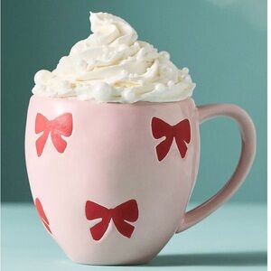 Anthropologie Pink Mug with Red Bows